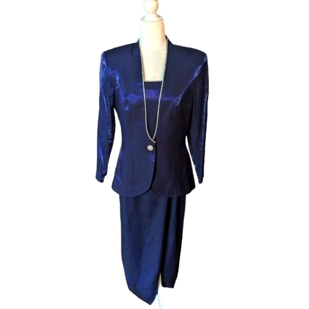 Vtg. Cachet Purple lustrous party Wedding Guest evening Glam blazer/dress sz 10